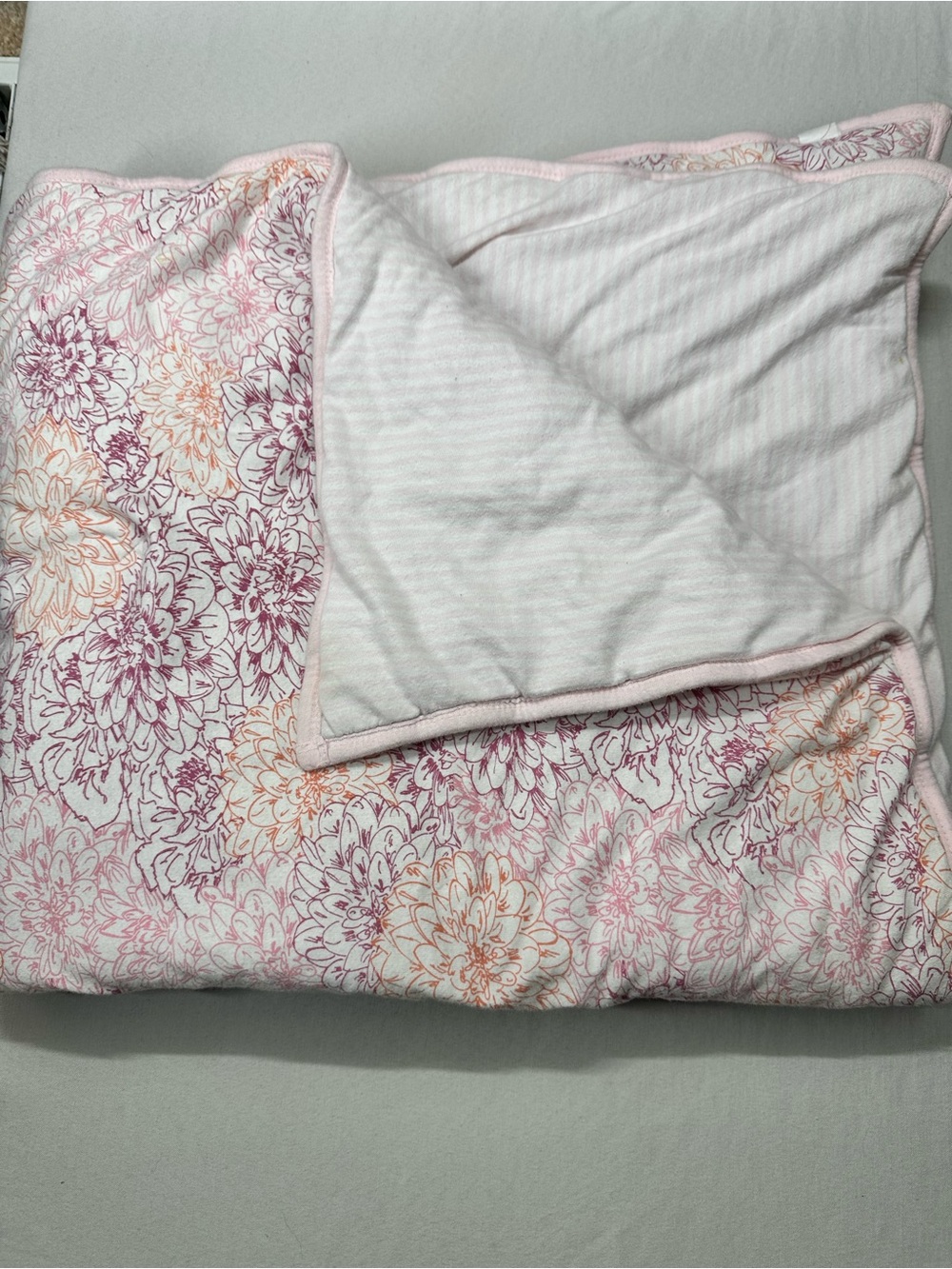 Burt's Bee Baby Organic Cotton Blanket Pink Orange (37 X 43 Inch) Floral stripes
